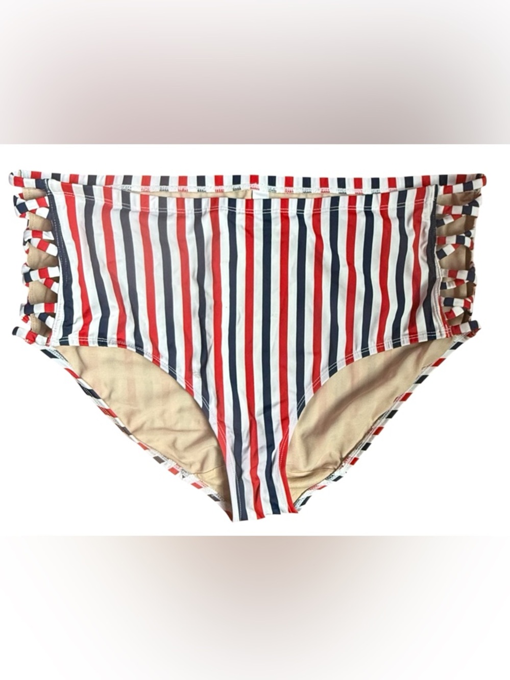 Cacique Striped Swim high waisted swim bottoms in Red, White & Navy